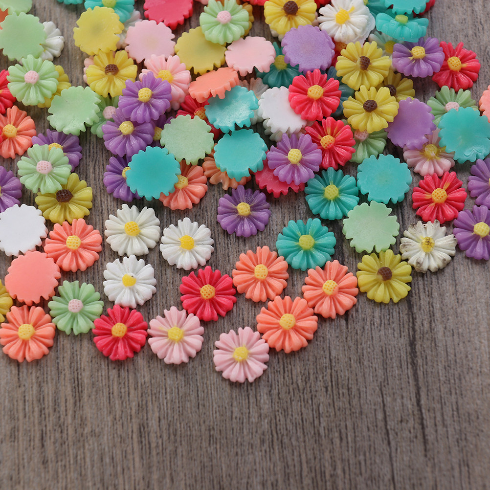 Art Craft Stationery - 200Pcs 13Mm Resin Daisy Flower Cabochons